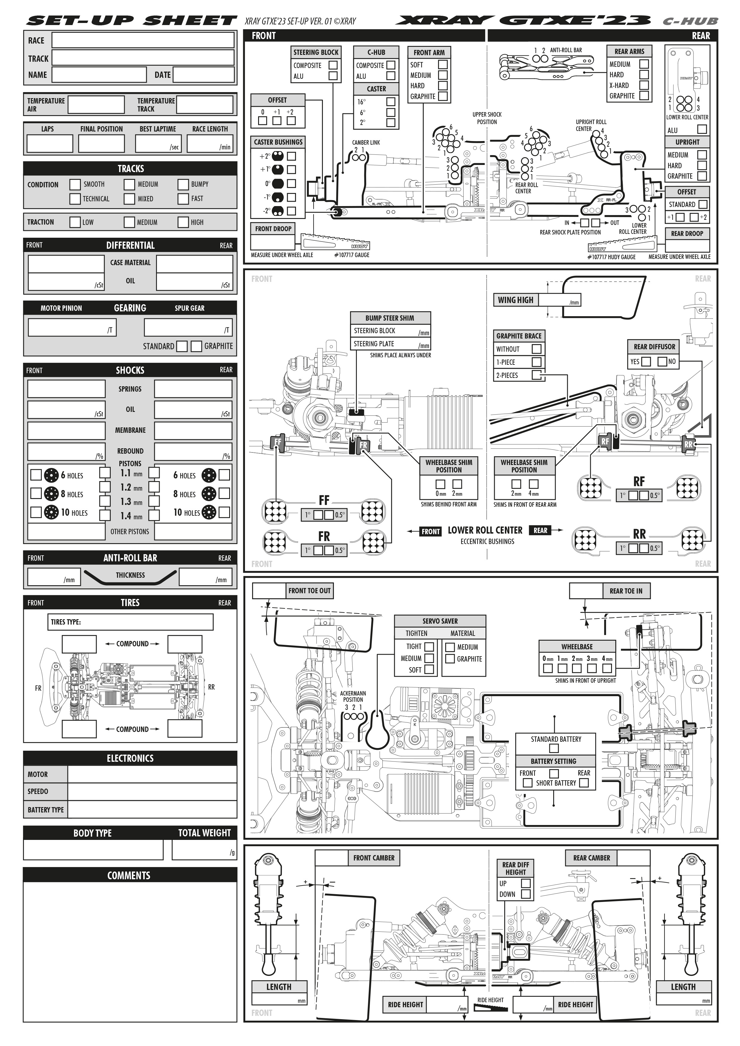 XRAY GTXE '23 Setup Sheet (Blank)